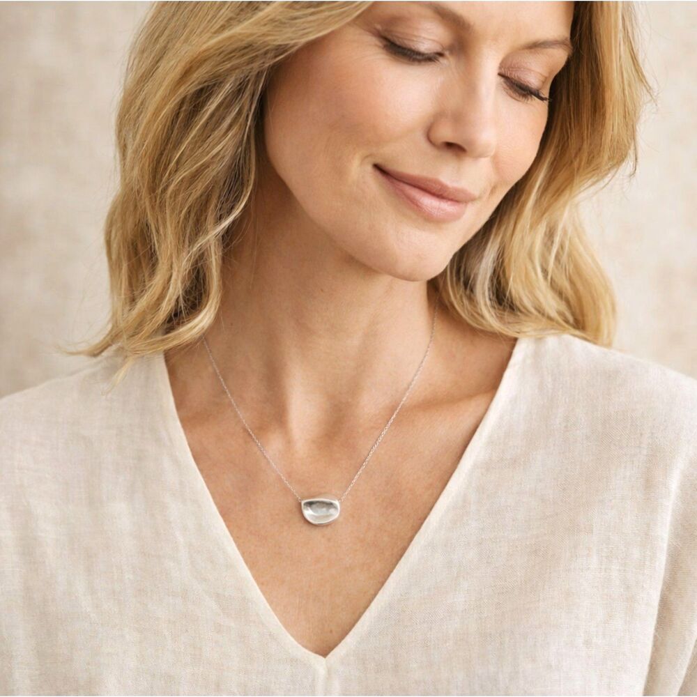 J Jill Pebble Pendant Necklace 19" Chain Short Silver Tone Minimalist Toggle NWT